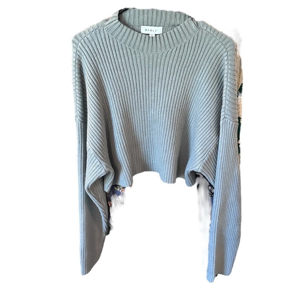 Mable Fenne Ribbed Olive Cropped Sweater Size Large - Picture 2 of 5